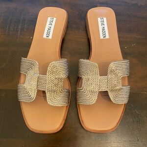 Steve Madden Tan Slide Sandals with H-Shaped Strap